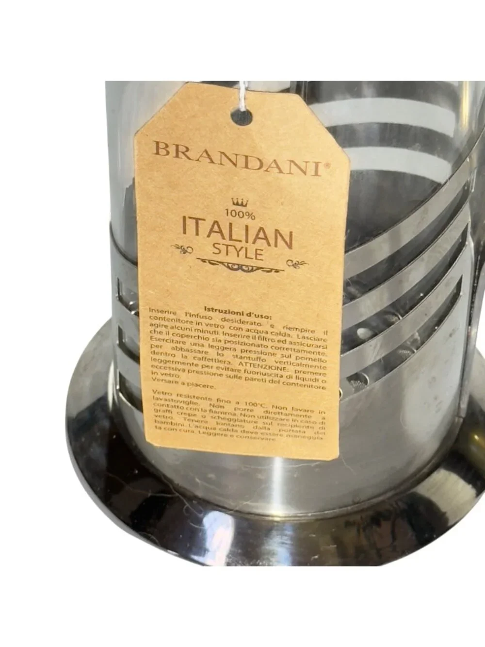 Brandani Italian Style Stainless Steel & Glass French Press Coffee Maker